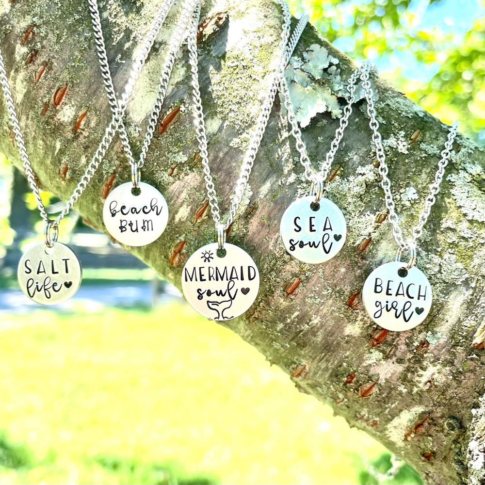 Beach Necklace - Disc Necklace -  Hand Stamped Necklace - Hand Stamped Jewelry